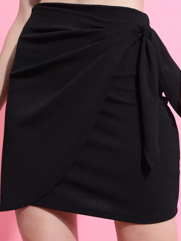 Women Solid Wrap Around Skirt