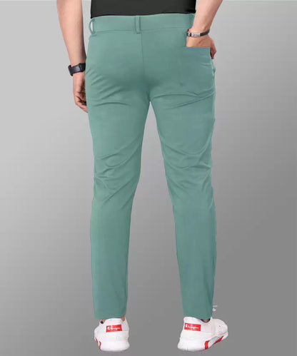 Men Slim Fit Khaki Lycra Blend Trousers