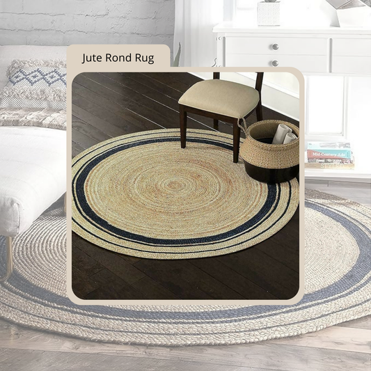 Jute Rond Rug Black border Attractive Room Rug