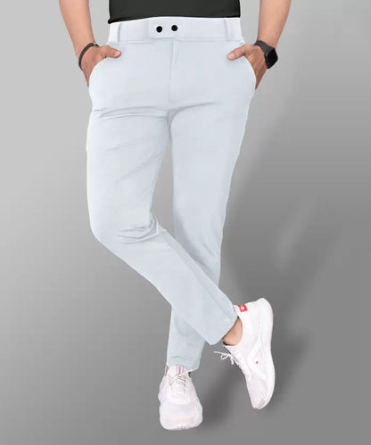 Men Slim Fit Khaki Lycra Blend Trousers