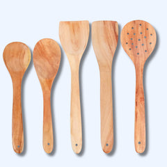 RITVA Wooden Spoon Set for Cooking Includes Frying Serving Spatula Chapati Dessert Rice Spoons Wooden for Nonstick Cookware Kitchen Utensils and Cooking Spoon Set of 5 (Brown)