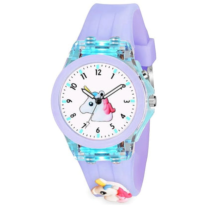 Kids Analouge Multi-Color Light Cute 3D Cartoon Character Girls Watch (Multicolour Dial & Colored Strap)