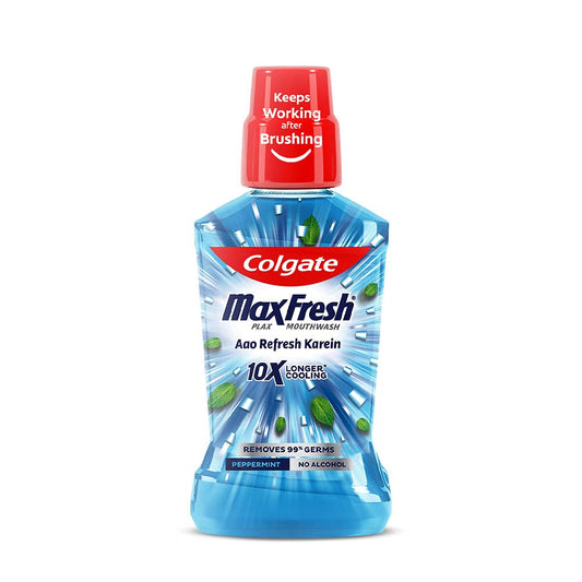 Colgate Maxfresh Plax Antibacterial Mouthwash, 24/7 Fresh Breath, Alcohol Free Mouth Wash Liquid for Bad Breath - 500ml Pepper Mint (Complete Oral Care)