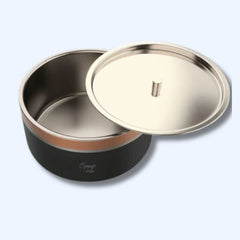 Double Wall Stainless Steel Casserole with Lid | 1200ml Capacity (1700ml Without Lid) | Food-Grade Steel | Multipurpose Serving Bowl | Black & Beige