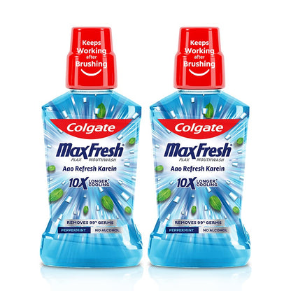 Colgate Maxfresh Plax Antibacterial Mouthwash, 24/7 Fresh Breath, Alcohol Free Mouth Wash Liquid for Bad Breath - 500ml Pepper Mint (Complete Oral Care)