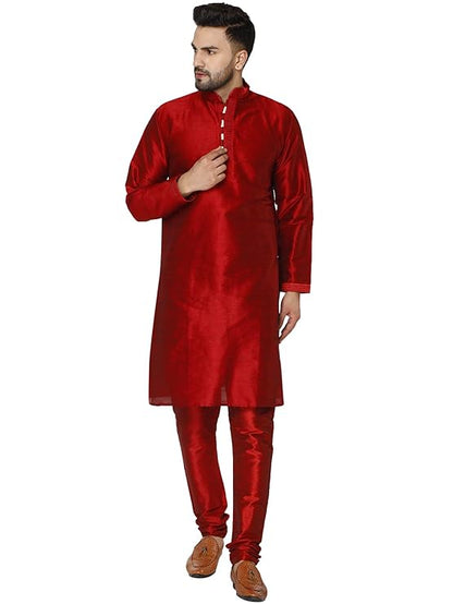 SKAVIJ Men Dupion Silk Thread Work Kurta With Churidar Pyjamas