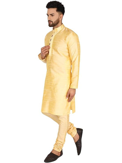 SKAVIJ Men Dupion Silk Thread Work Kurta With Churidar Pyjamas