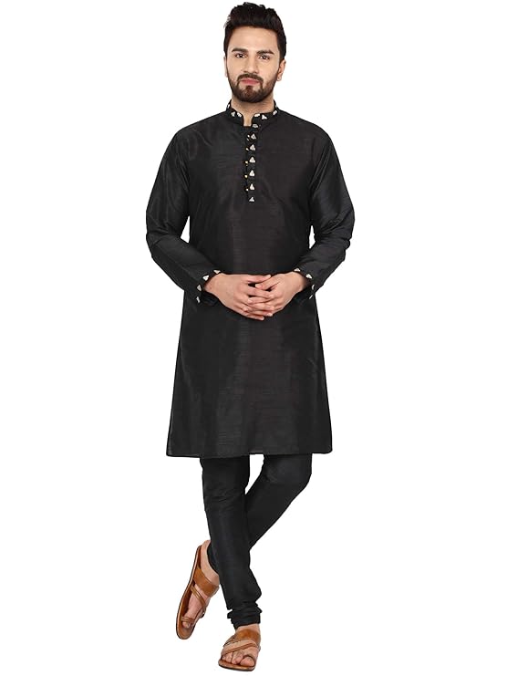 Mens Traditional Regular Ethnic Motifs Embroidered Thread Work Kurta Pajama