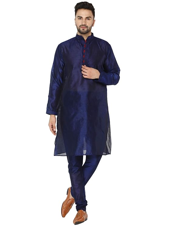 SKAVIJ Men Dupion Silk Thread Work Kurta With Churidar Pyjamas