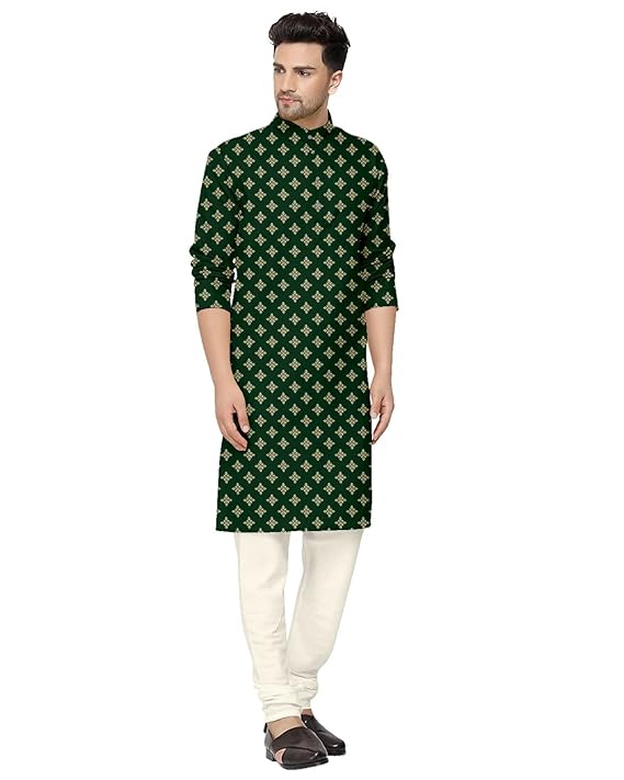 weltpocket Men's Cotton Blend Foil Print Kurta Pajama Set