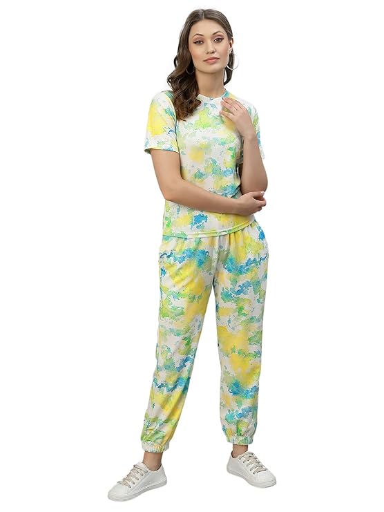 Block Printed Cotton Lycra Co-ords Set/Sleepwear