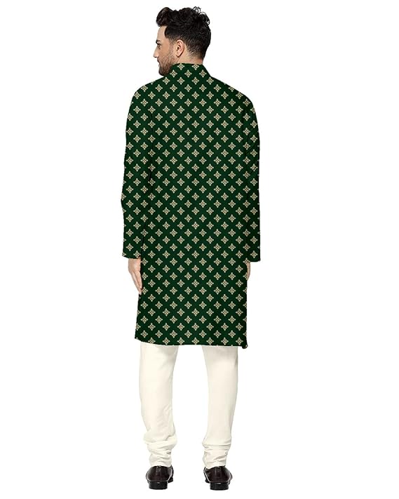 weltpocket Men's Cotton Blend Foil Print Kurta Pajama Set