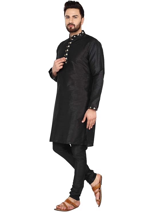 Mens Traditional Regular Ethnic Motifs Embroidered Thread Work Kurta Pajama