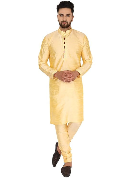 SKAVIJ Men Dupion Silk Thread Work Kurta With Churidar Pyjamas