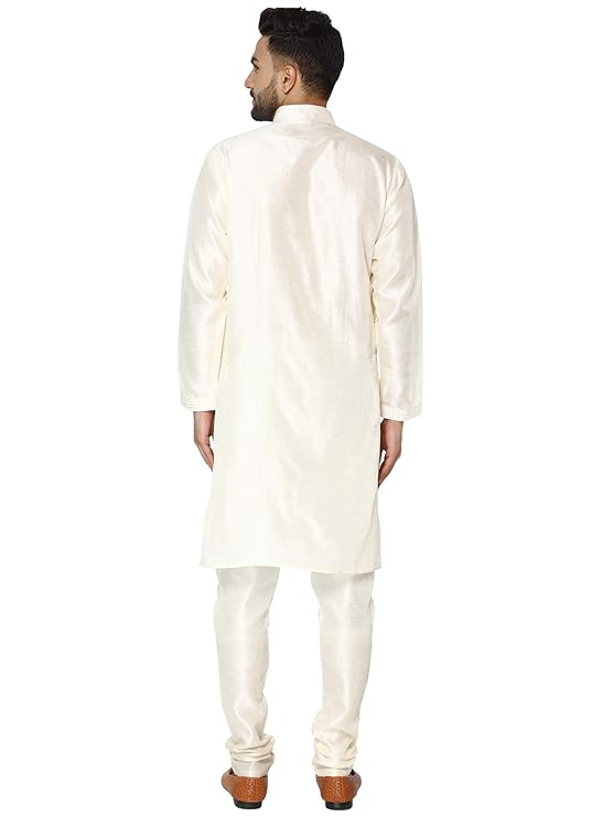 SKAVIJ Men Dupion Silk Thread Work Kurta With Churidar Pyjamas