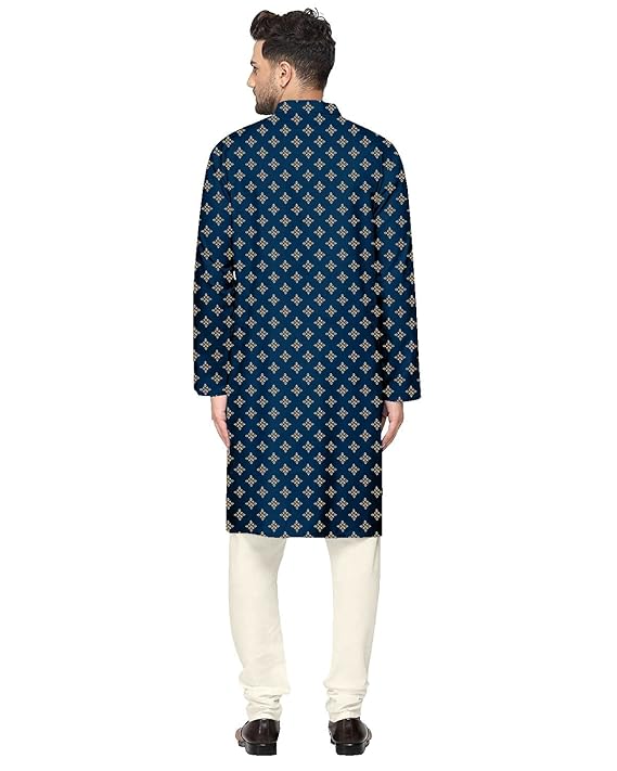 weltpocket Men's Cotton Blend Foil Print Kurta Pajama Set