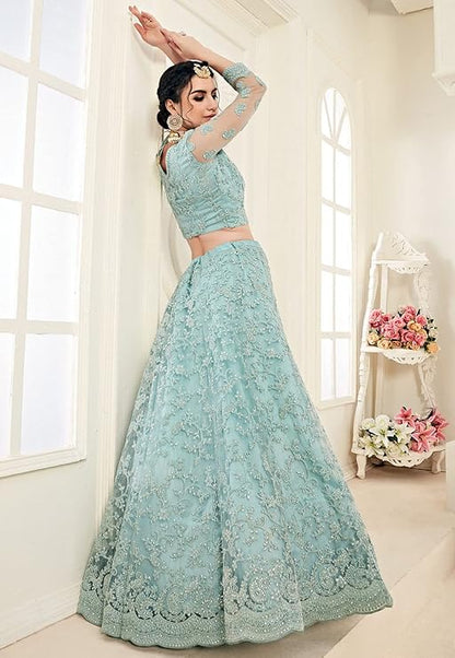 Women's Net Embroidered Semi-Stitched Lehenga Choli