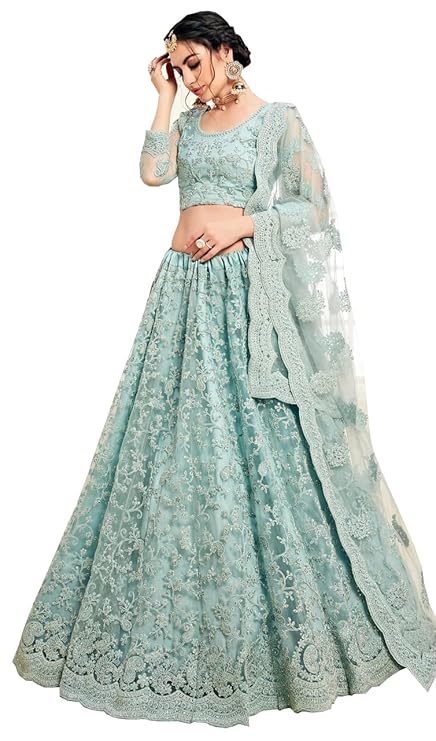 Women's Net Embroidered Semi-Stitched Lehenga Choli