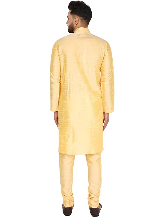 SKAVIJ Men Dupion Silk Thread Work Kurta With Churidar Pyjamas