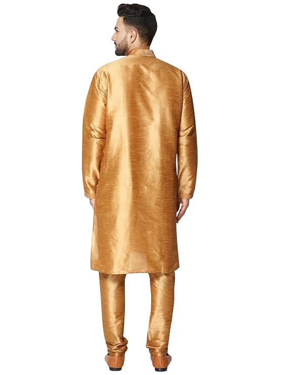 SKAVIJ Men Dupion Silk Thread Work Kurta With Churidar Pyjamas