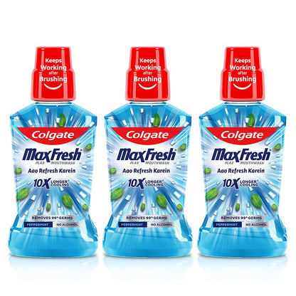 Colgate Maxfresh Plax Antibacterial Mouthwash, 24/7 Fresh Breath, Alcohol Free Mouth Wash Liquid for Bad Breath - 500ml Pepper Mint (Complete Oral Care)