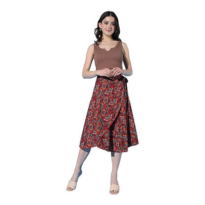 Women's Midi Textured Print Wrap Around Maxi Skirt