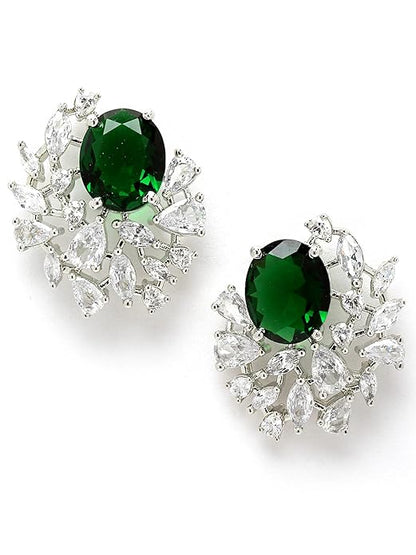 Women Green American Diamond Stud Earrings