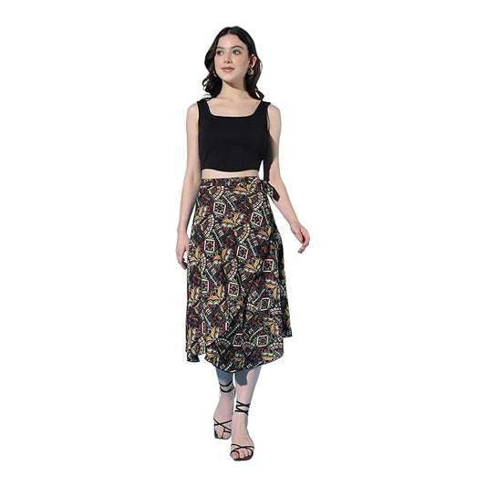 Women's Midi Textured Print Wrap Around Maxi Skirt