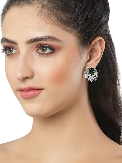 Women Green American Diamond Stud Earrings