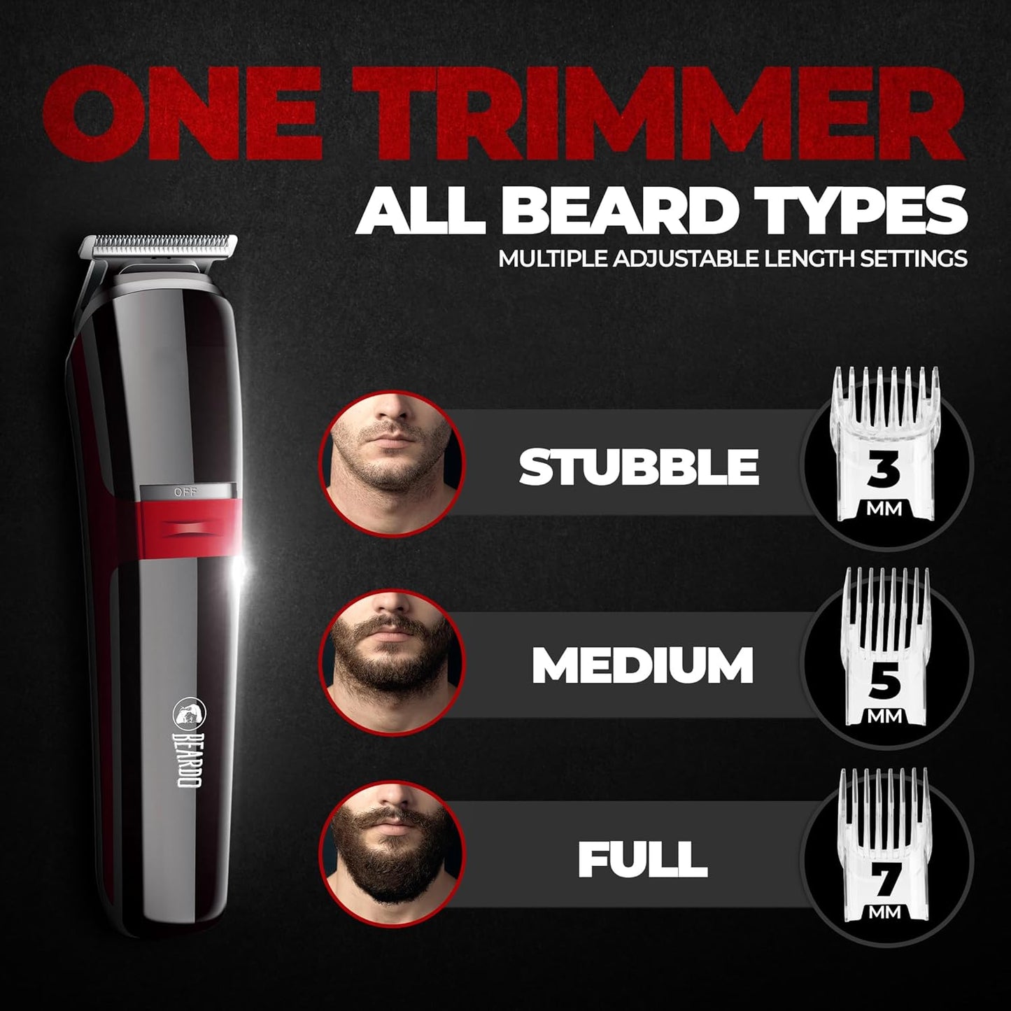 Beardo Ape-X 3-in-1 Multipurpose Trimmer for Men | Grooming Kit :- Trimmer, Shaver, Ear & Nose Trimmer | Stainless Steel self-sharpening blades | USB charge