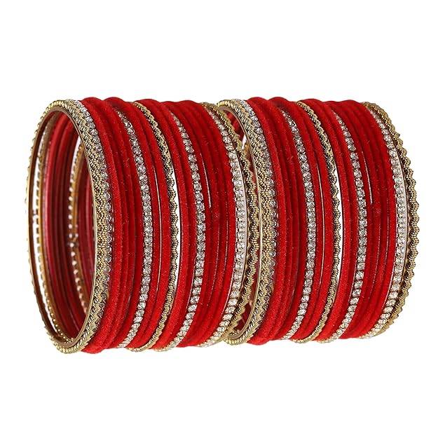 old-Plated Matte Finish Velvet White American Diamonds Studded Bangles Set Of 36 For Girls and Women