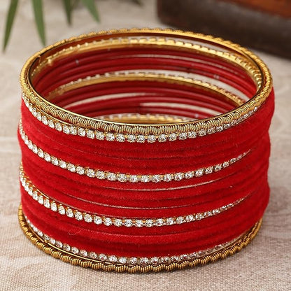 old-Plated Matte Finish Velvet White American Diamonds Studded Bangles Set Of 36 For Girls and Women