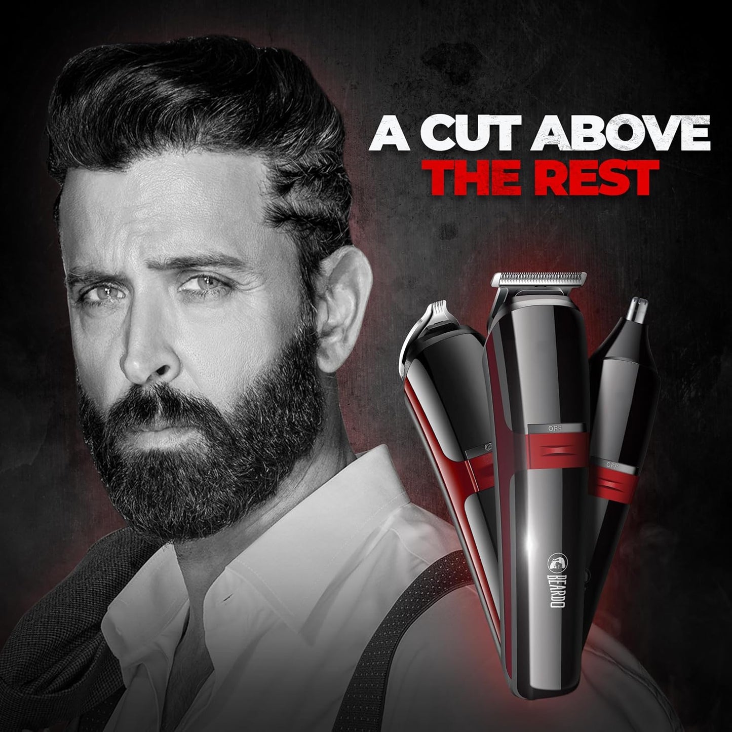 Beardo Ape-X 3-in-1 Multipurpose Trimmer for Men | Grooming Kit :- Trimmer, Shaver, Ear & Nose Trimmer | Stainless Steel self-sharpening blades | USB charge