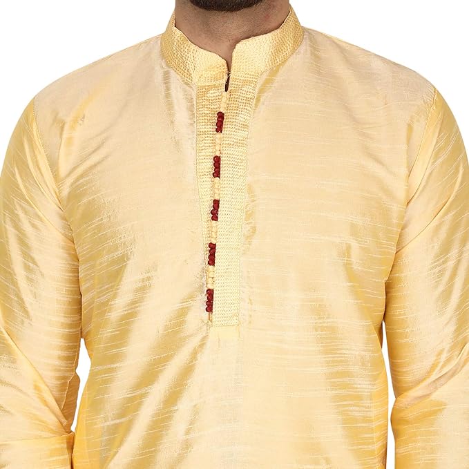 SKAVIJ Men Dupion Silk Thread Work Kurta With Churidar Pyjamas