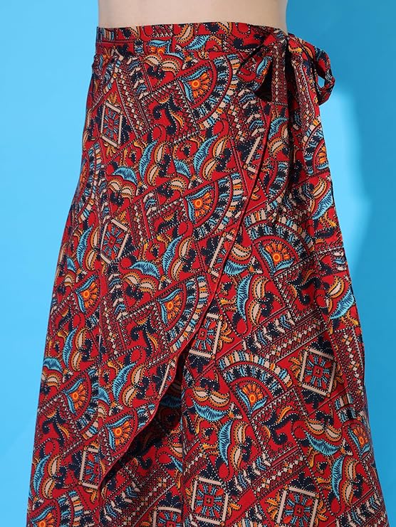 Women's Midi Textured Print Wrap Around Maxi Skirt