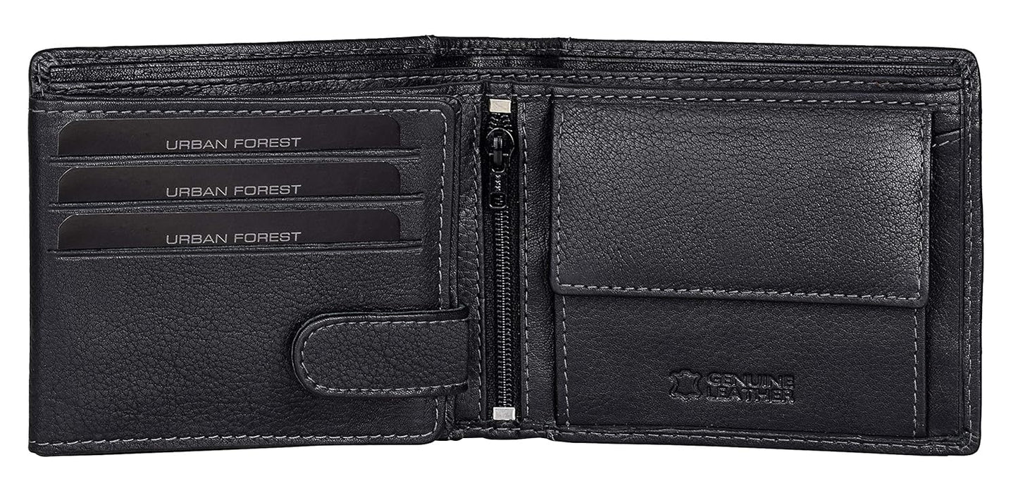 URBAN FOREST Oliver Black Leather Wallet for Men, 6 Card Slot