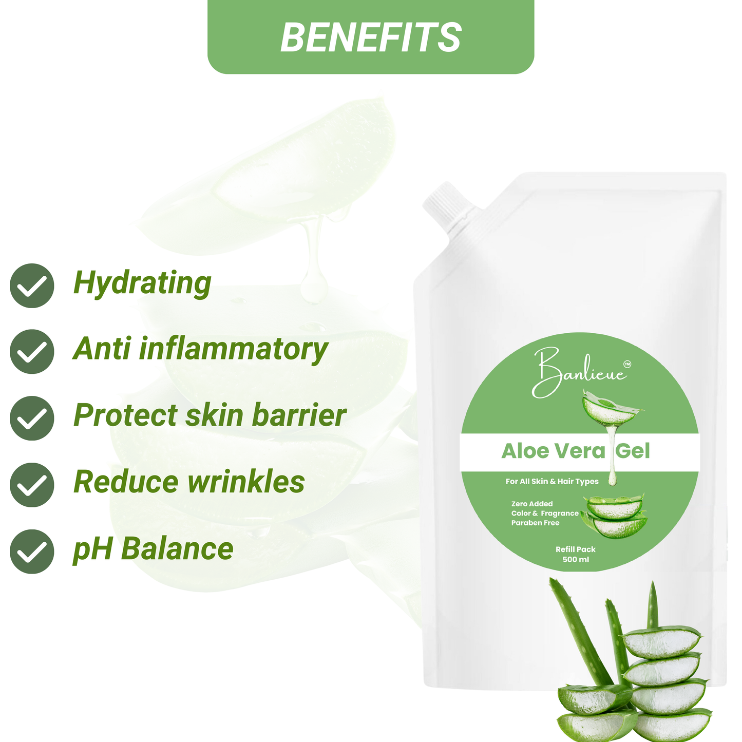 Banlieue Aloe Vera Gel Refill Pack | Pure & Natural Skincare Solution for All Skin type