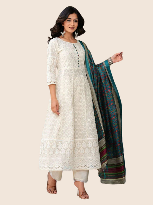 Pure Chikankari Anarkali kurti