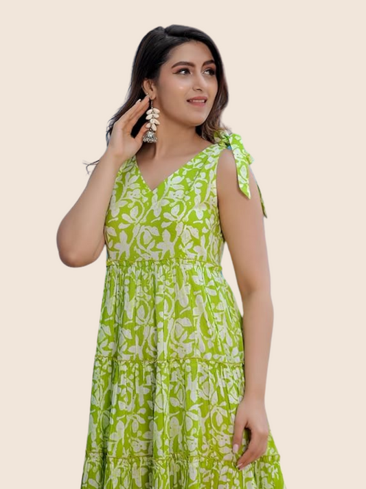 Knee Length Midi Dress for Women(Green)