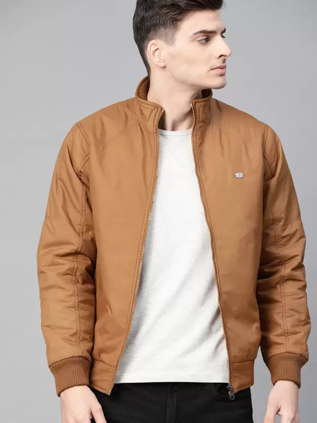 Men Solid Leather Jacket