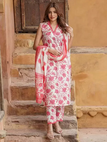 Women Pure Cotton Kurta Pant Dupatta Set