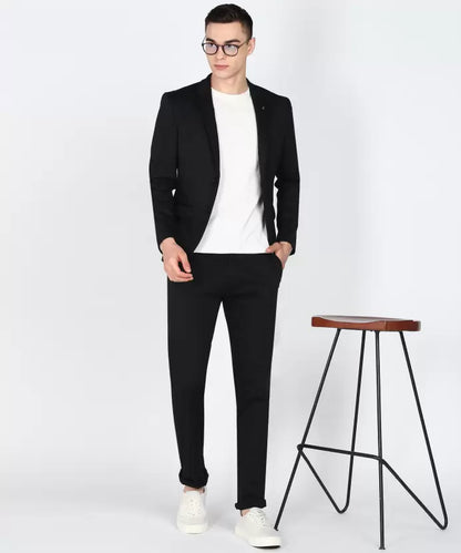 Men Self Design Single Breasted Casual Blazer