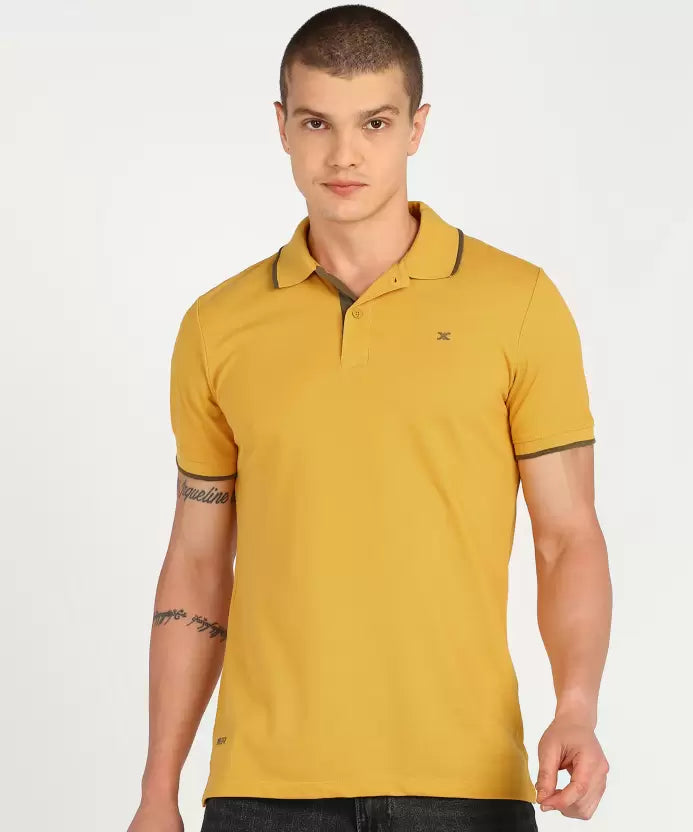 Men Solid Polo Neck Cotton Blend T-Shirt