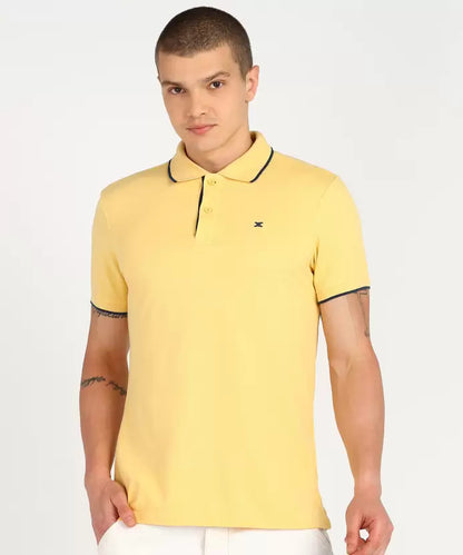 Men Solid Polo Neck Cotton Blend T-Shirt