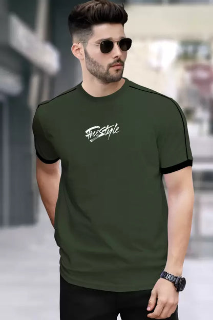 Men Typography Round Neck Cotton Blend T-Shirt