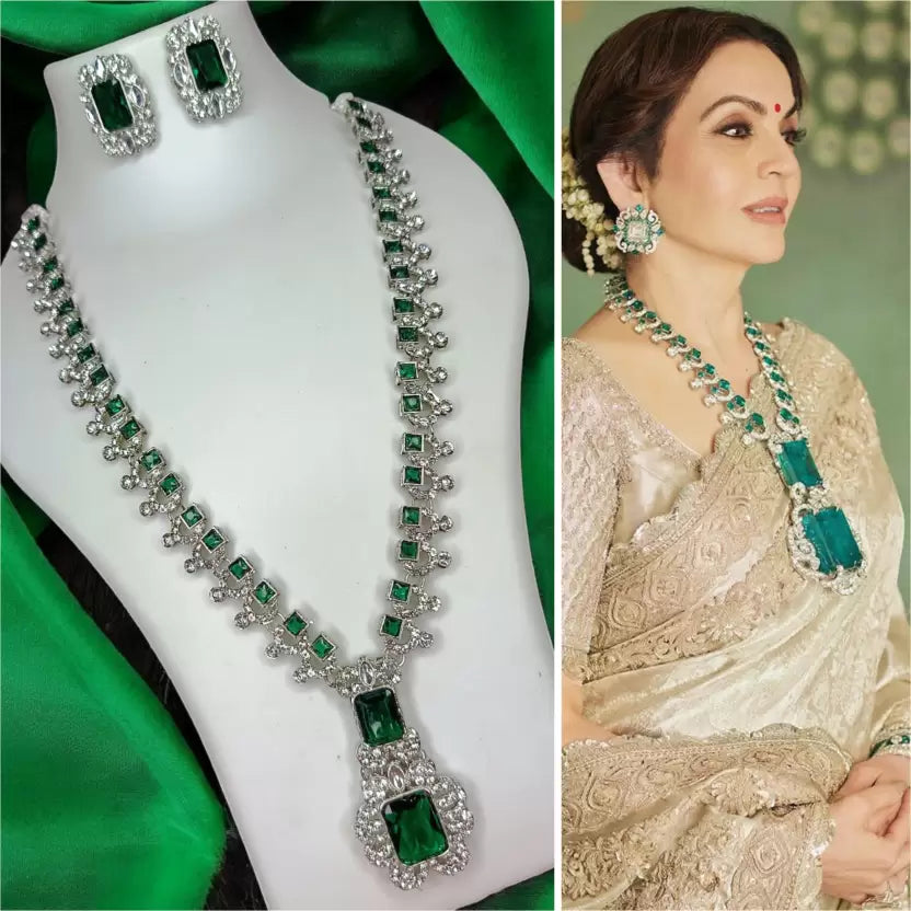 Alloy Rhodium Green Jewel Set