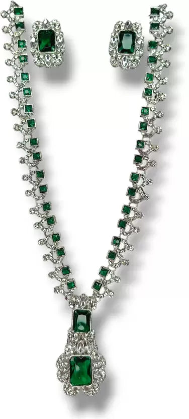 Alloy Rhodium Green Jewel Set