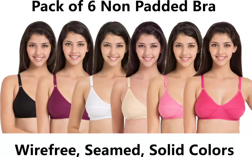 Pack of 6 Women Everyday Non Padded Bra  (Black, Maroon, White, Beige, Pink, Pink)