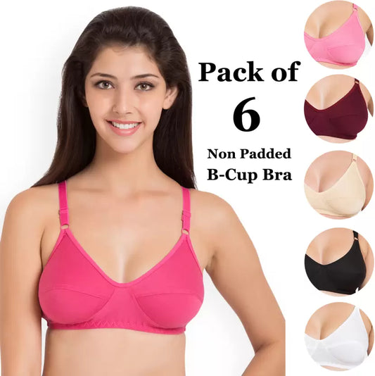 Pack of 6 Women Everyday Non Padded Bra  (Black, Maroon, White, Beige, Pink, Pink)