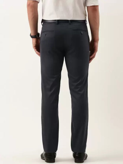 Men Slim Fit Dark Blue Viscose Rayon Trousers